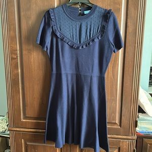 Draper James NWOT Sheer Yoke A-Line Sweater Dress Navy Sz Medium